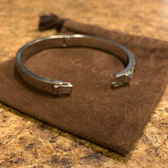 EUC Michael Kors Silver Bracelet Hinge & Lock Rhinestone & Spike Details RARE - Picture 3 of 6